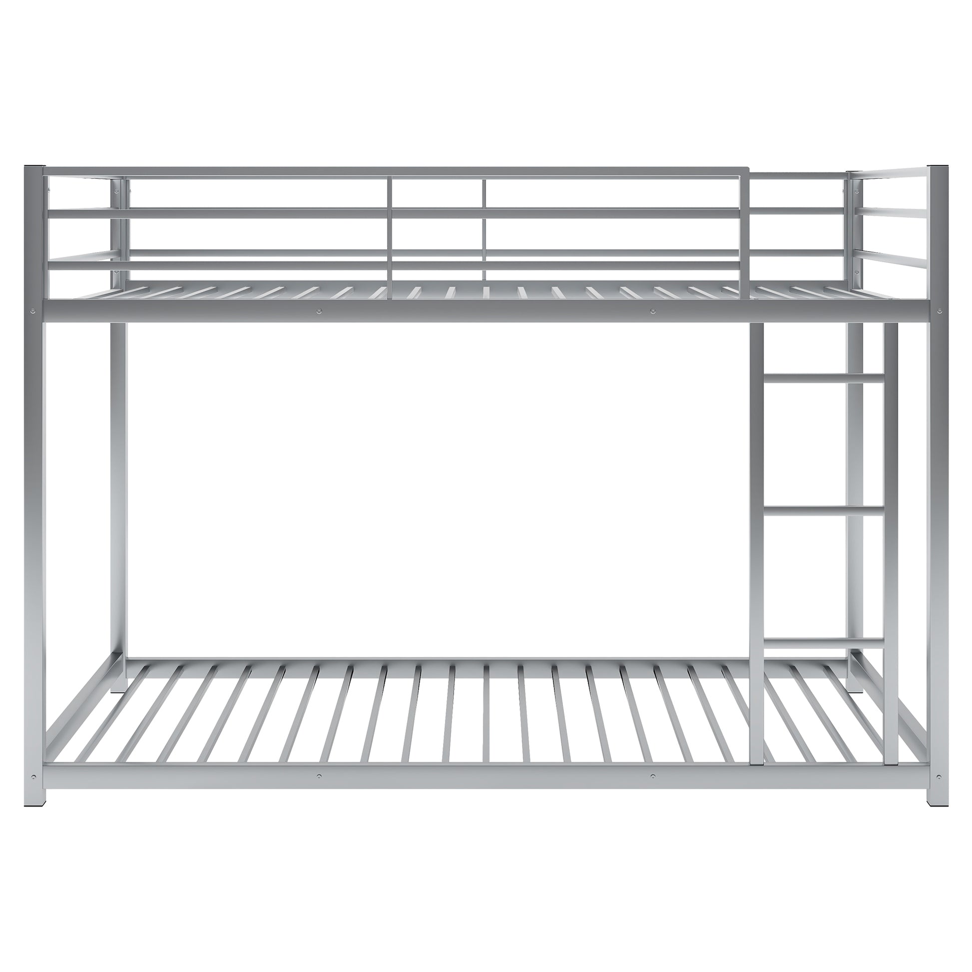 Silver metal twin over twin bunk bed frame with ladder