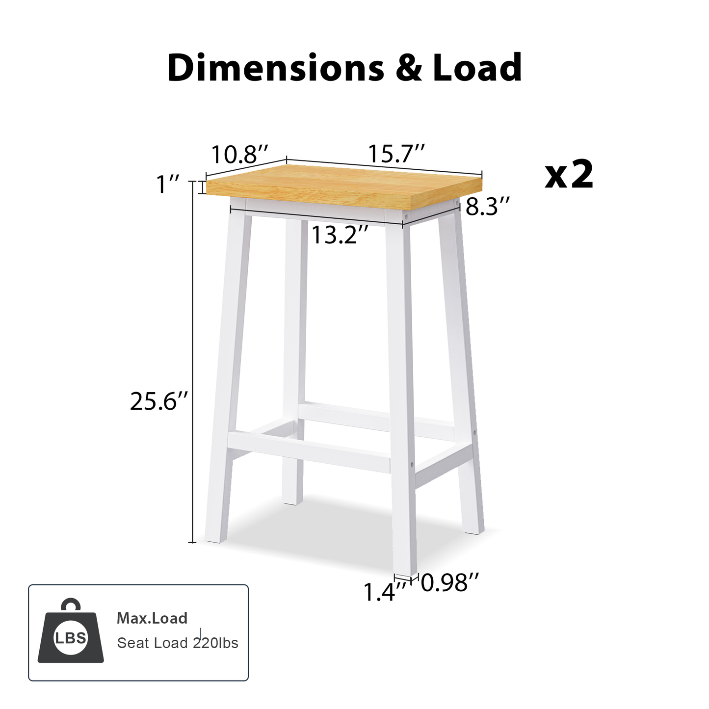 White bar stool with light wood seat  height  x  seat