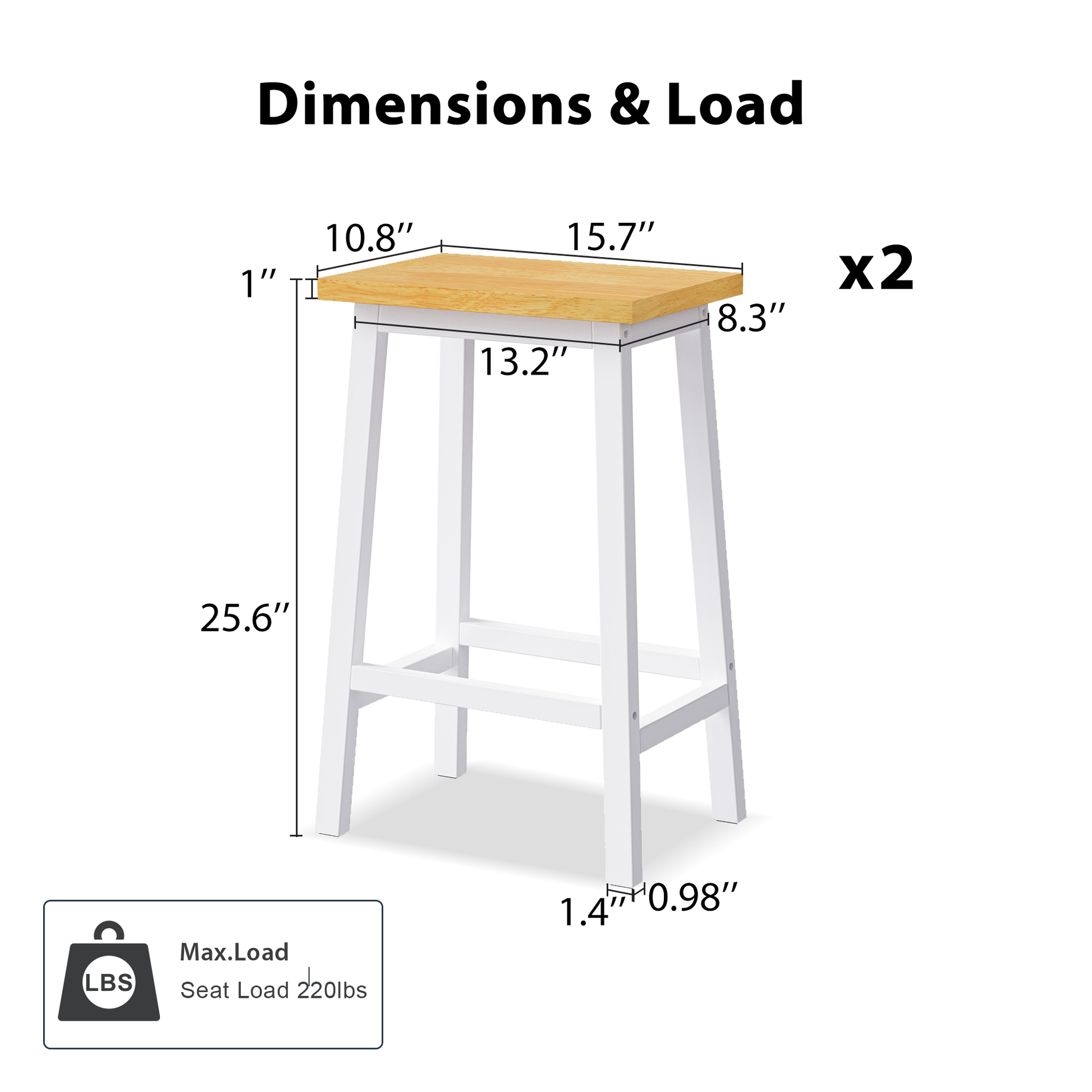 White bar stool with light wood seat  height  x  seat