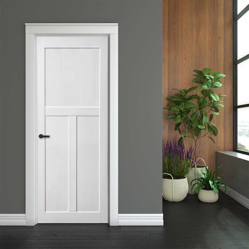 White shaker interior door with black handle