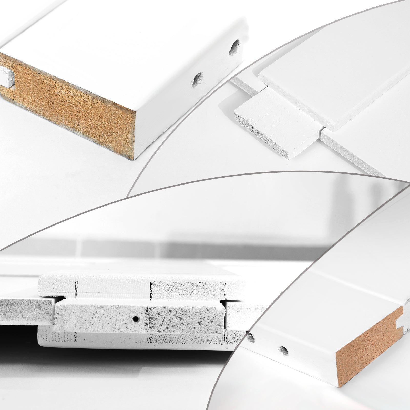 White MDF cabinet door edge detail showing joinery