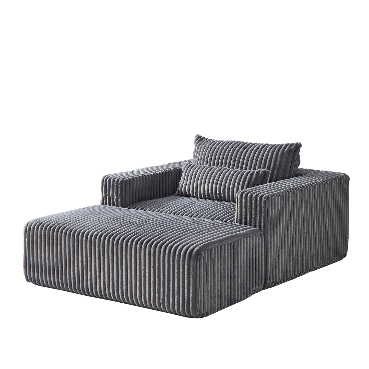 Cozy grey corduroy modular sofa with plush cushions and matching ottoman