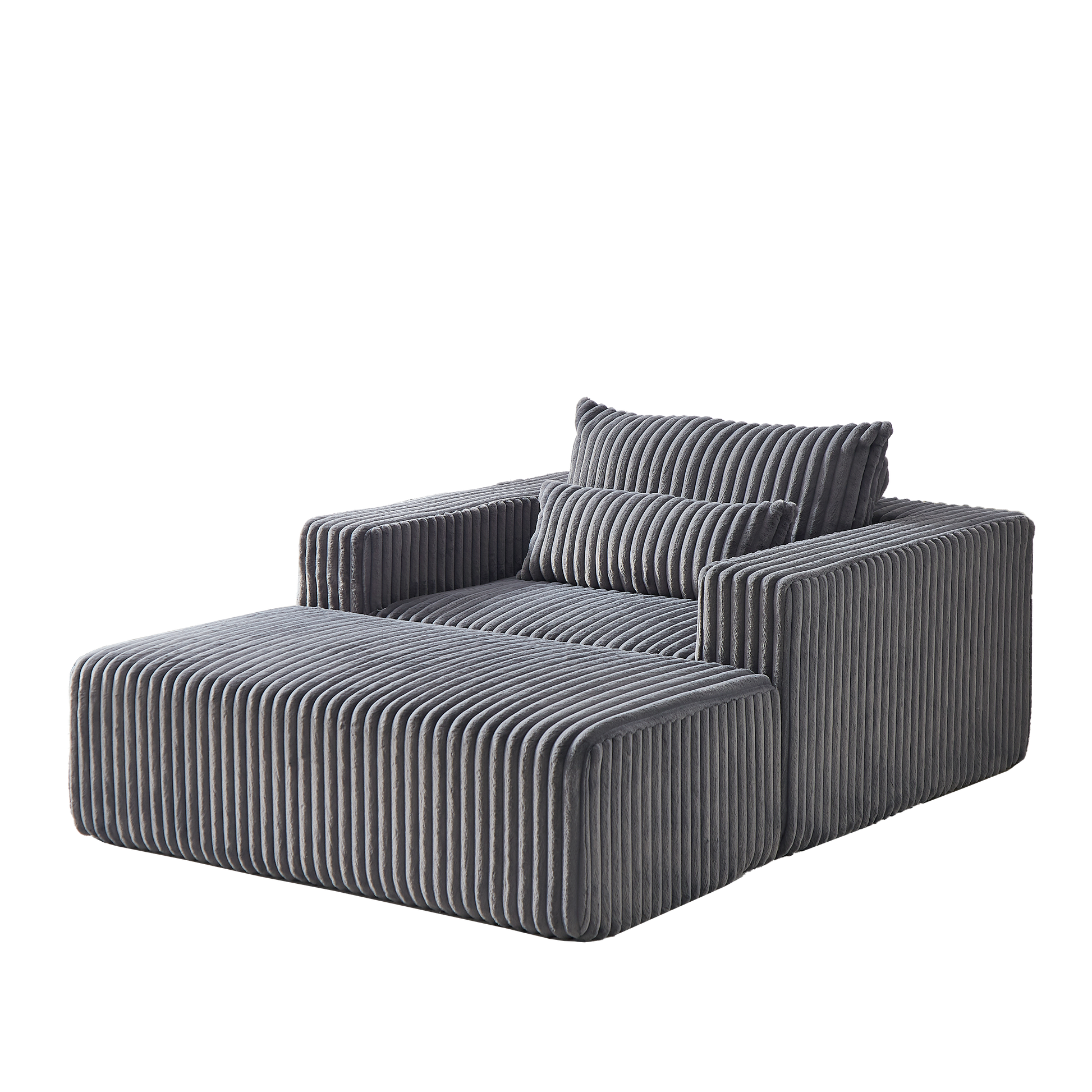 Cozy grey corduroy modular sofa with plush cushions and matching ottoman