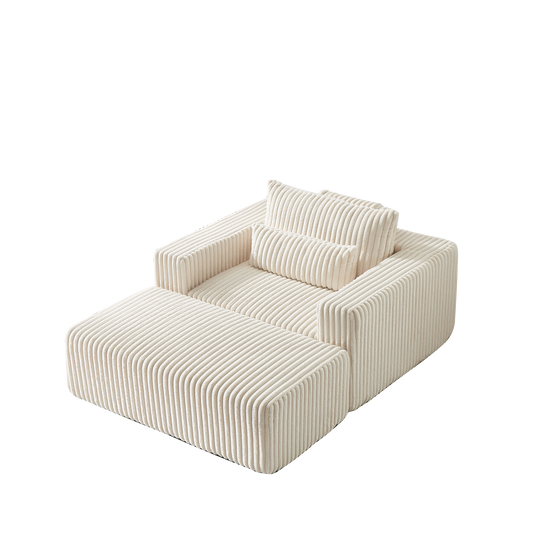 Cream corduroy sectional sofa with ottoman modern living room furniture