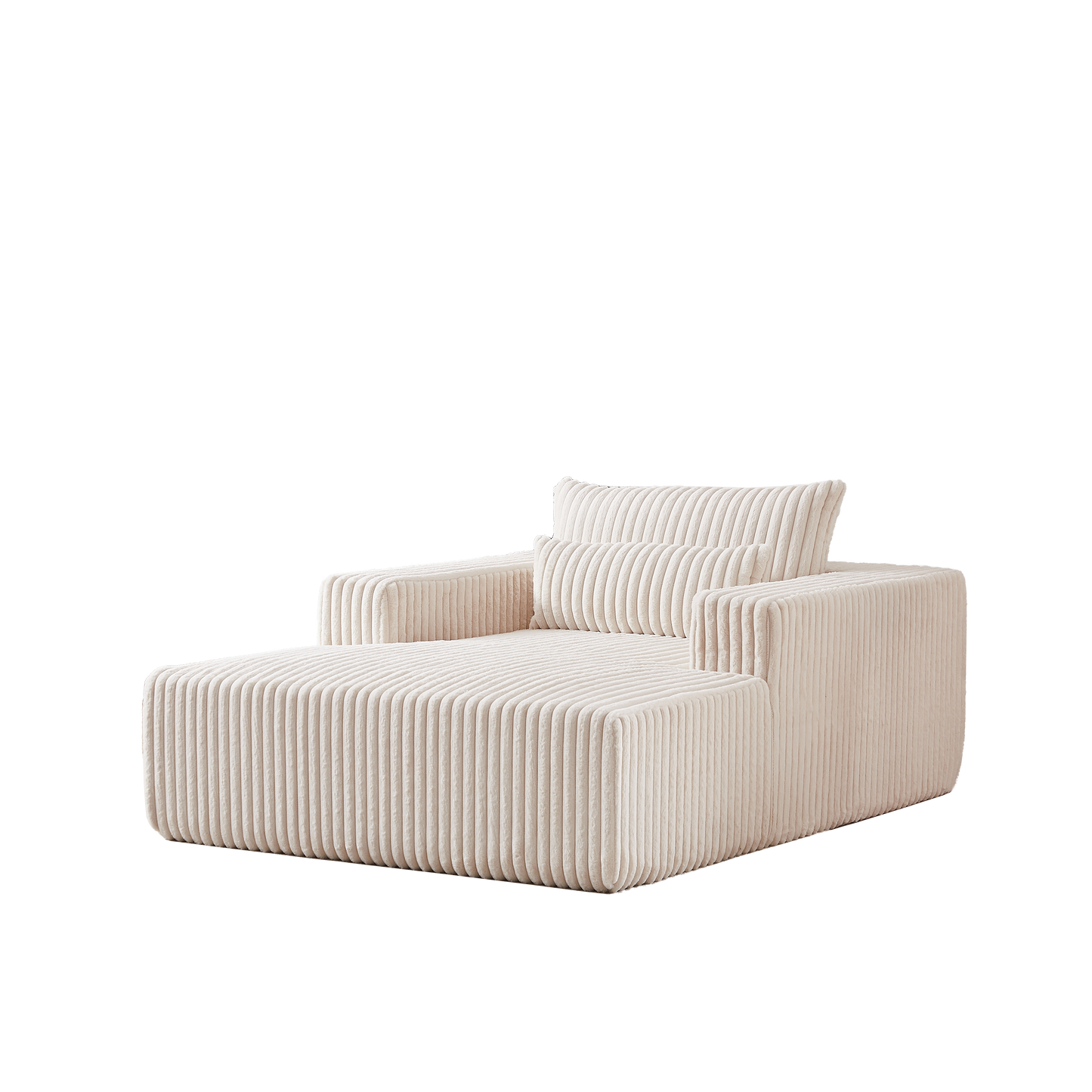 Cream corduroy sectional sofa with a chaise lounge and plush cushions