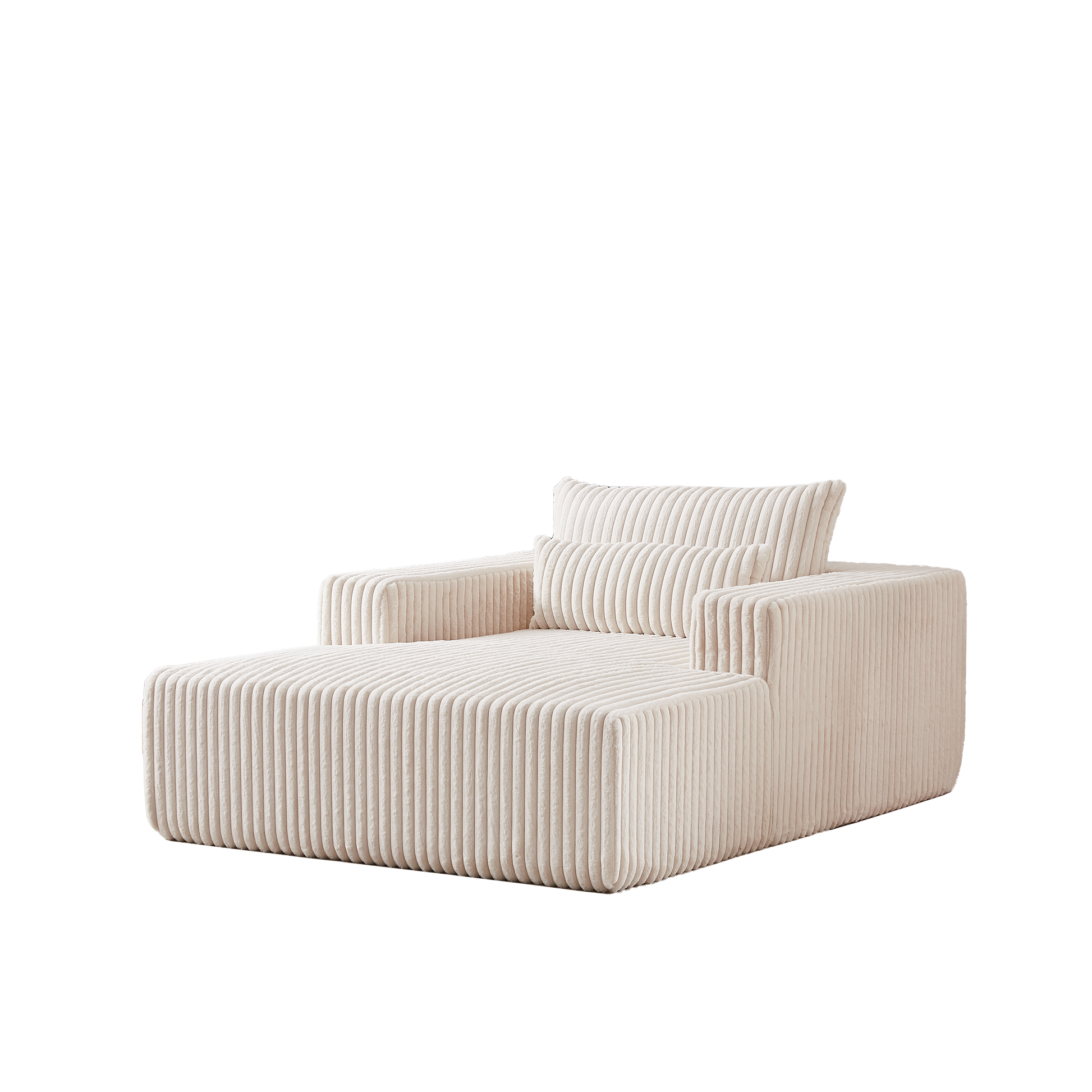 Cream corduroy sectional sofa with a chaise lounge and plush cushions