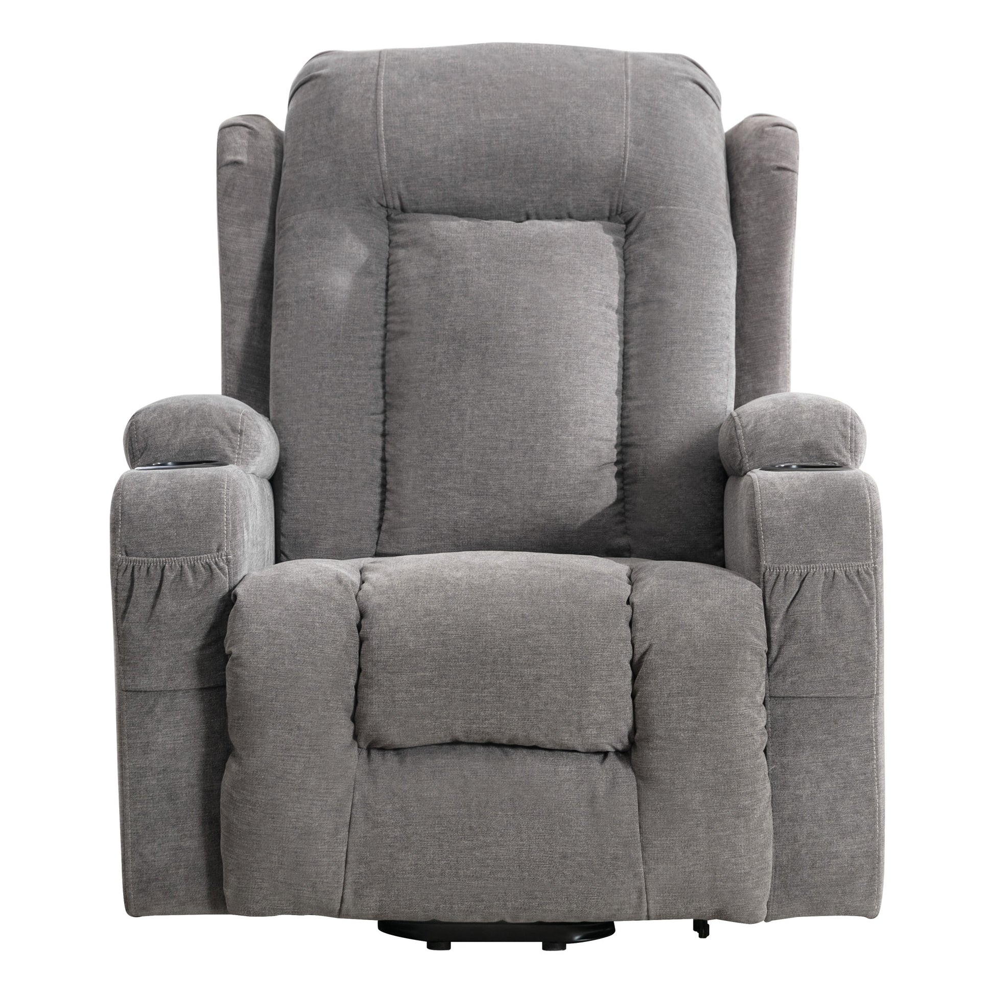 Plush gray fabric recliner chair with padded arms and headrest for ultimate relaxation