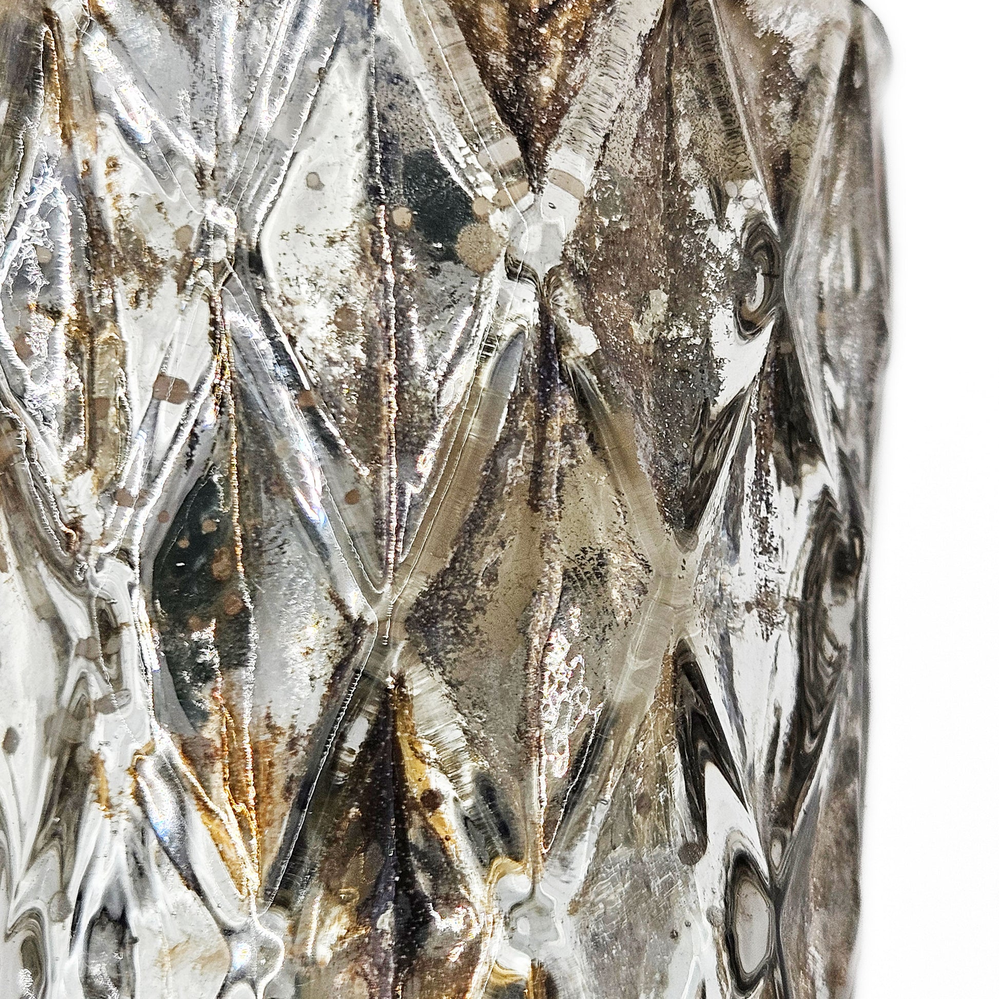 Textured glass vase in antique silver finish with diamond pattern detail