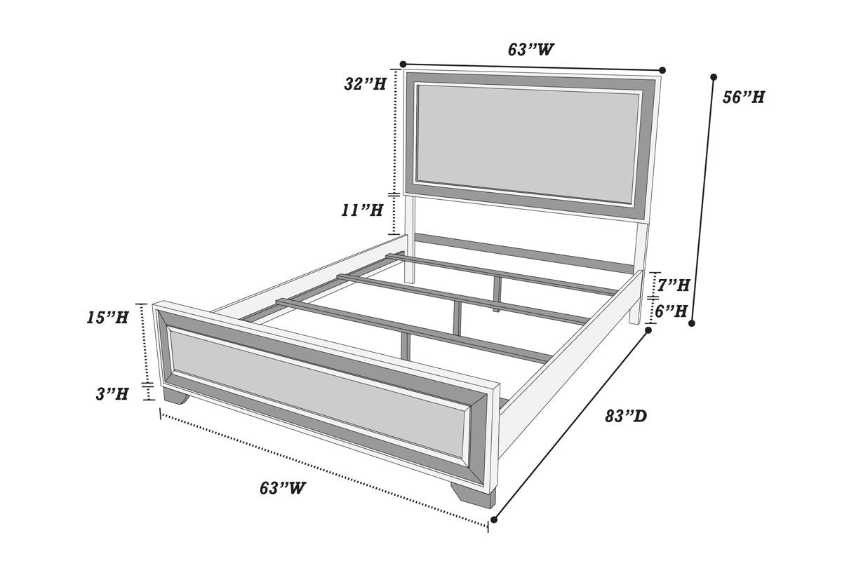 Queen size upholstered bed frame with paneled headboard and footboard W
