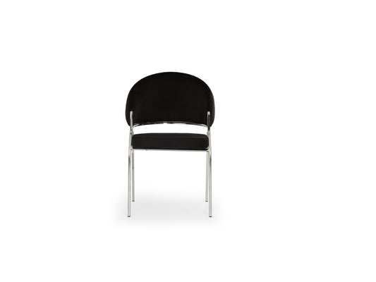 Black velvet accent chair with chrome legs modern design for dining rooms