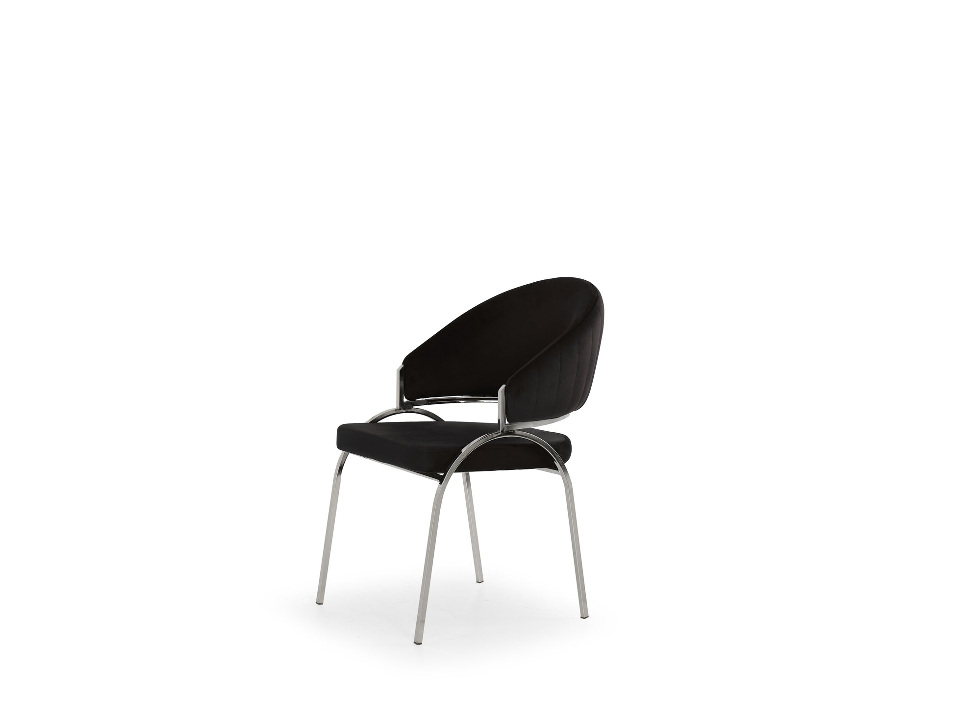 Black velvet accent chair with sleek chrome legs perfect for modern living spaces