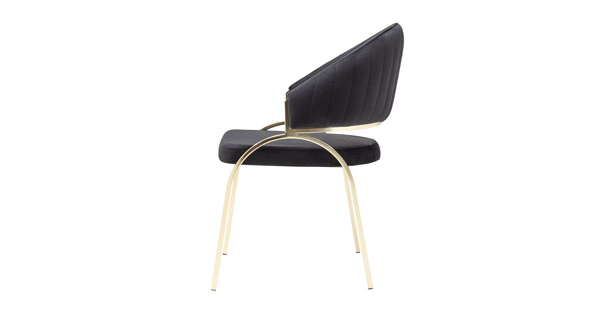 Black velvet accent chair with gold metal legs and quilted back