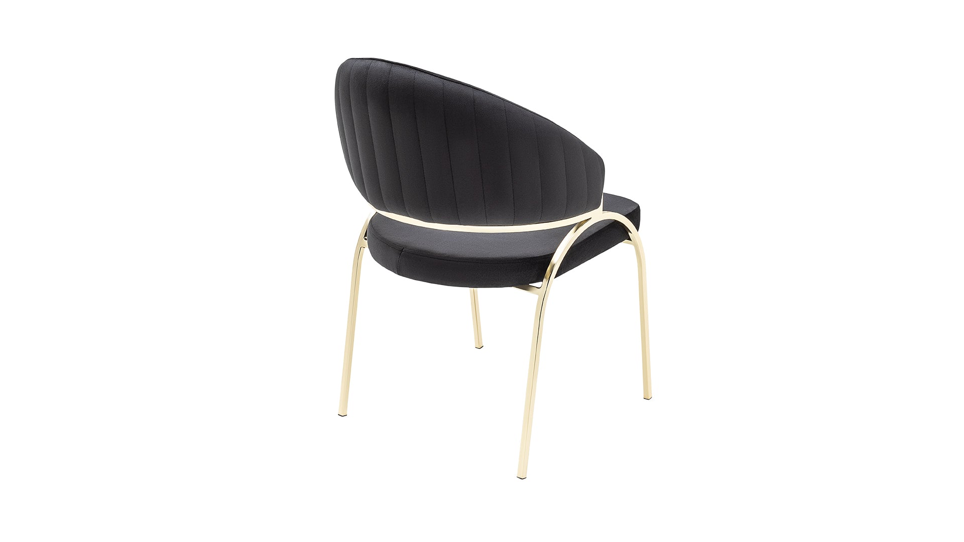 Black velvet dining chair with gold frame and subtle quilting on the backrest