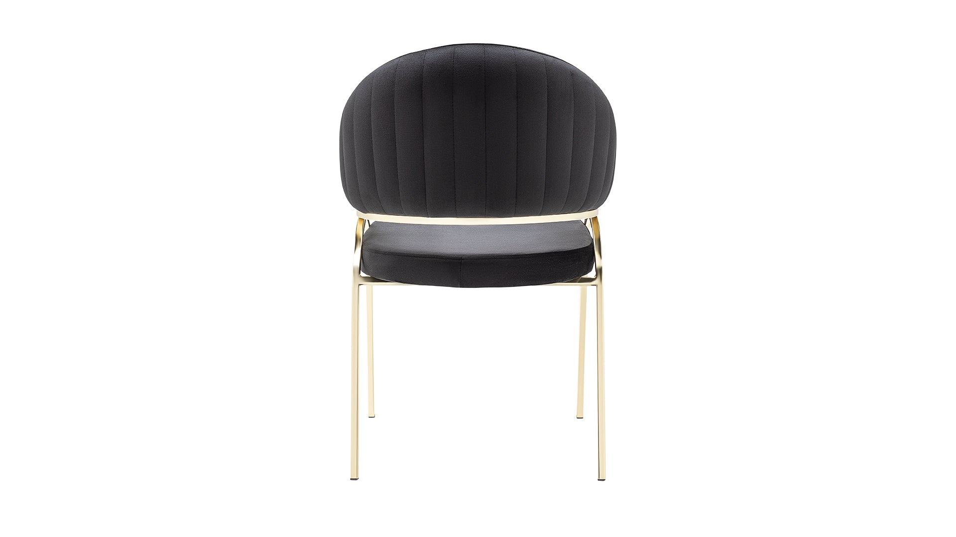 Black velvet accent chair with gold metal legs and channel tufted back