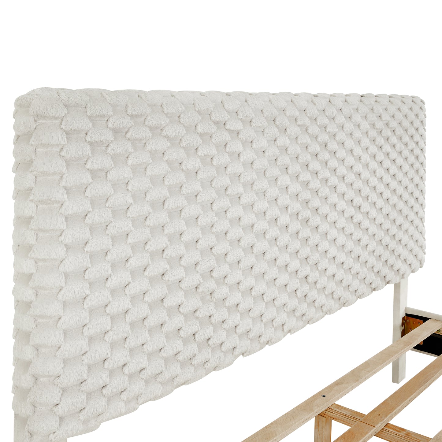 White textured plush headboard with modern design detail