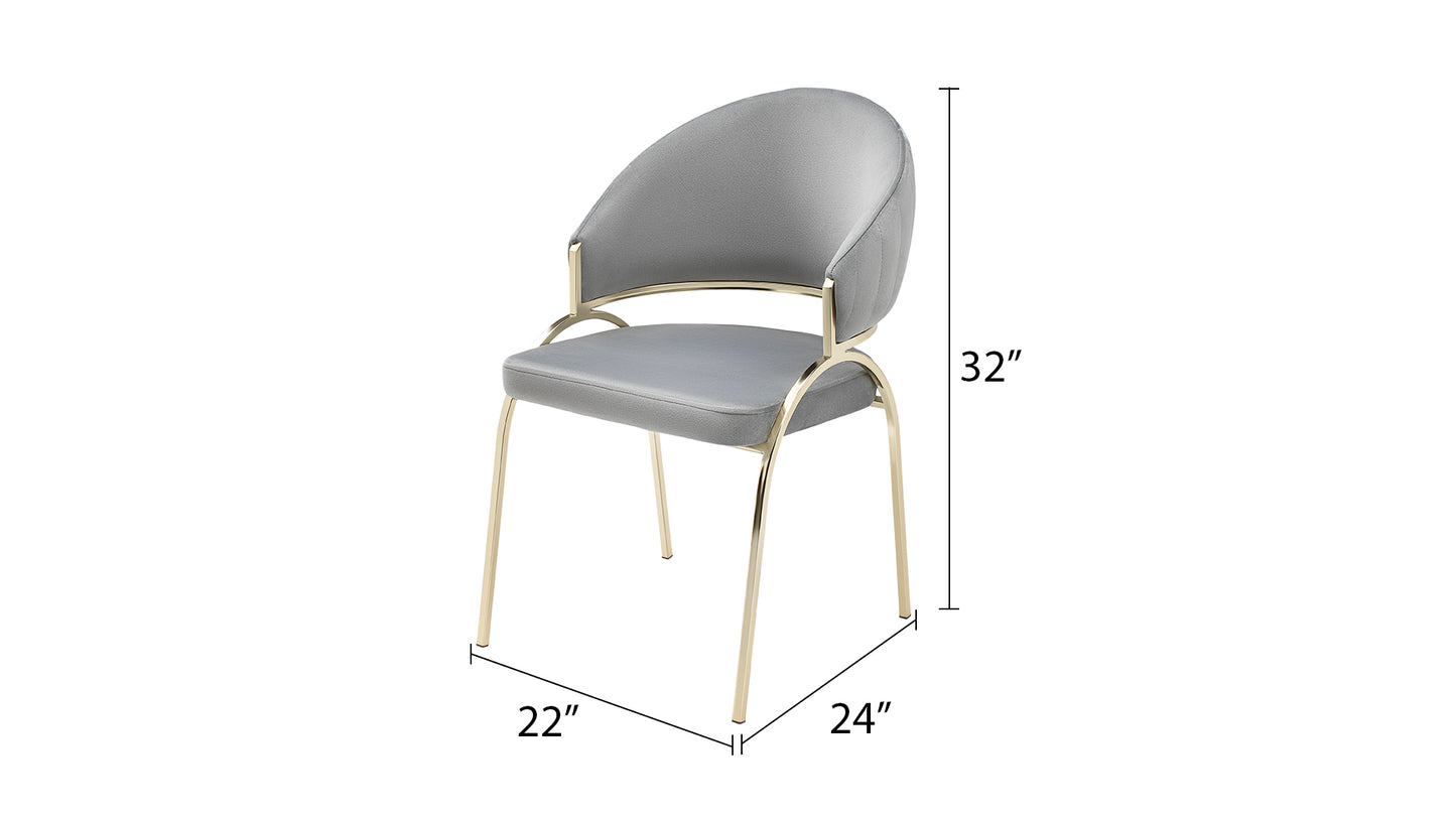 Modern gray upholstered dining chair with gold metal legs