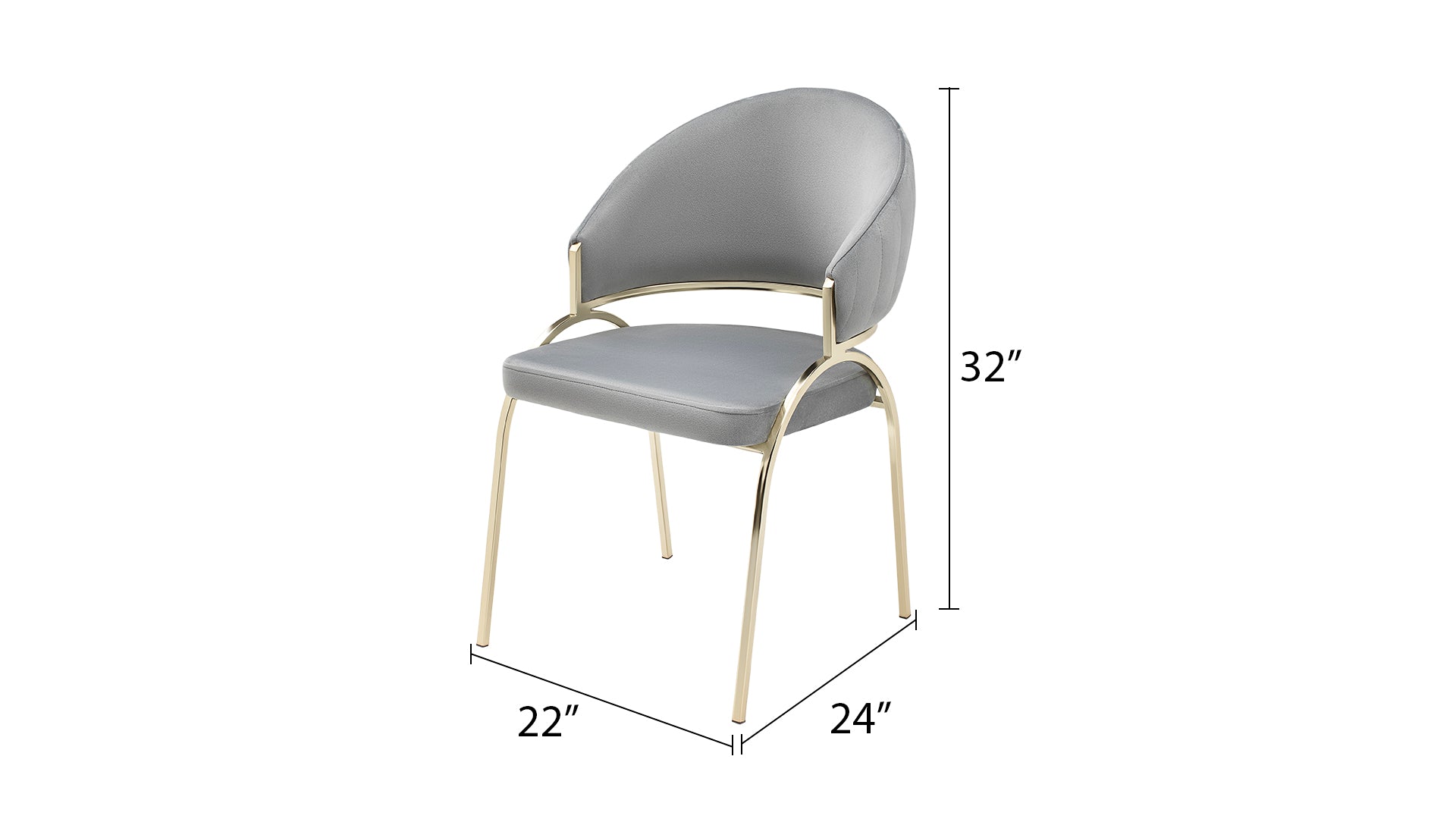 Modern gray upholstered dining chair with gold metal legs