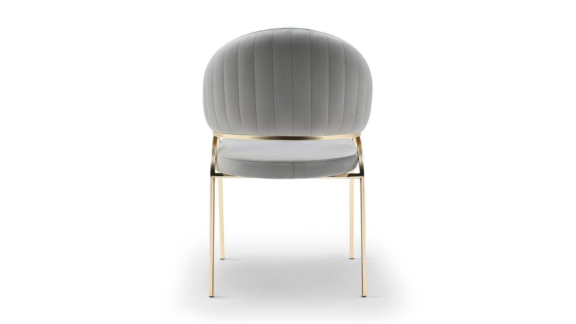 Tufted grey fabric dining chair with gold metal legs