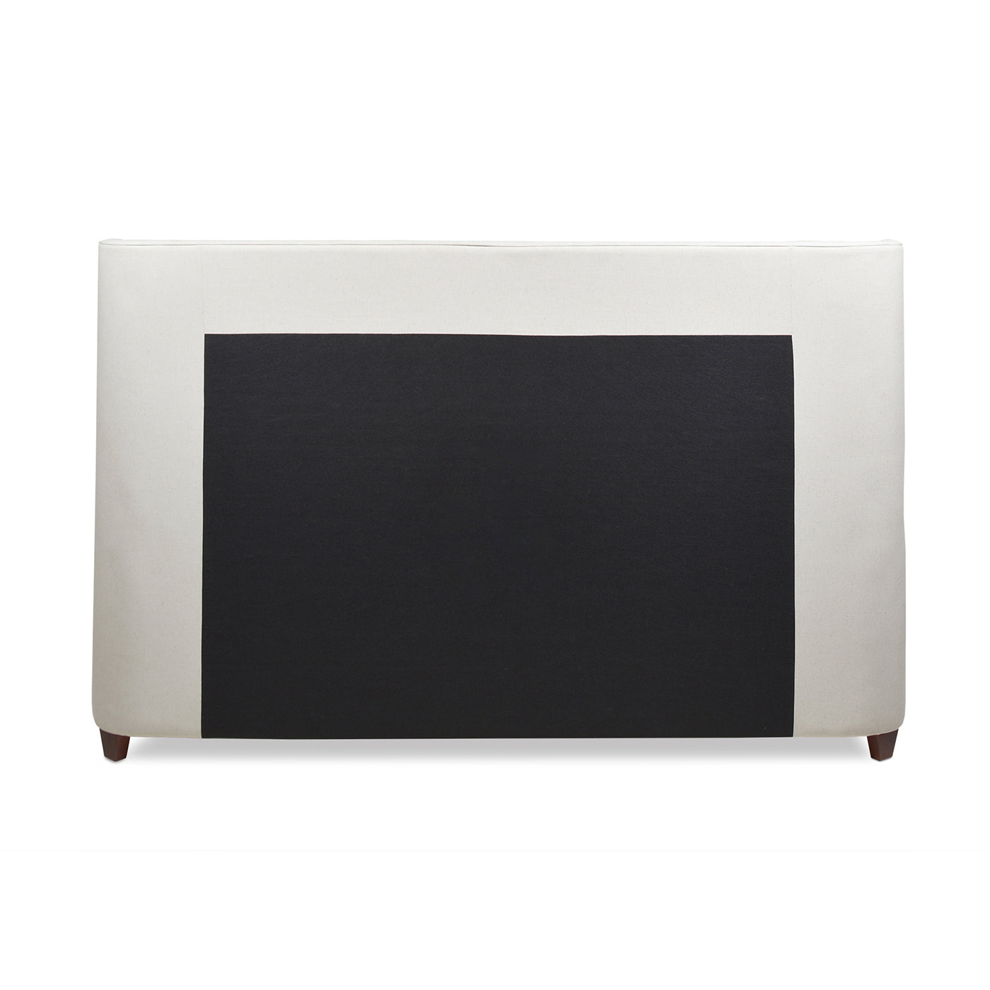 Cream and black upholstered headboard with short wooden legs