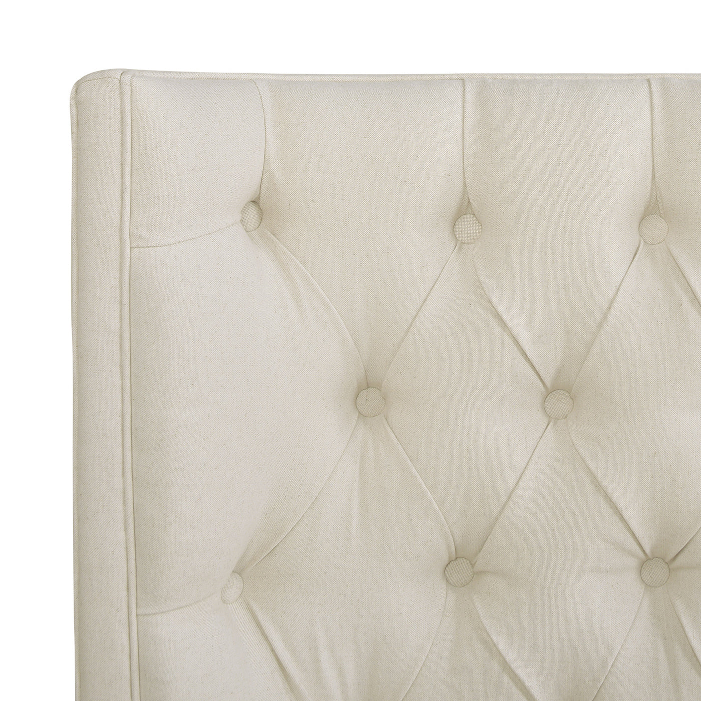 Cream linen tufted headboard with diamond button tufting detail for a bedroom accent