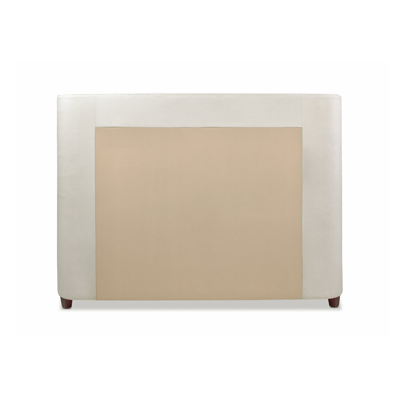 Cream upholstered bed frame with a beige panel and dark wooden legs