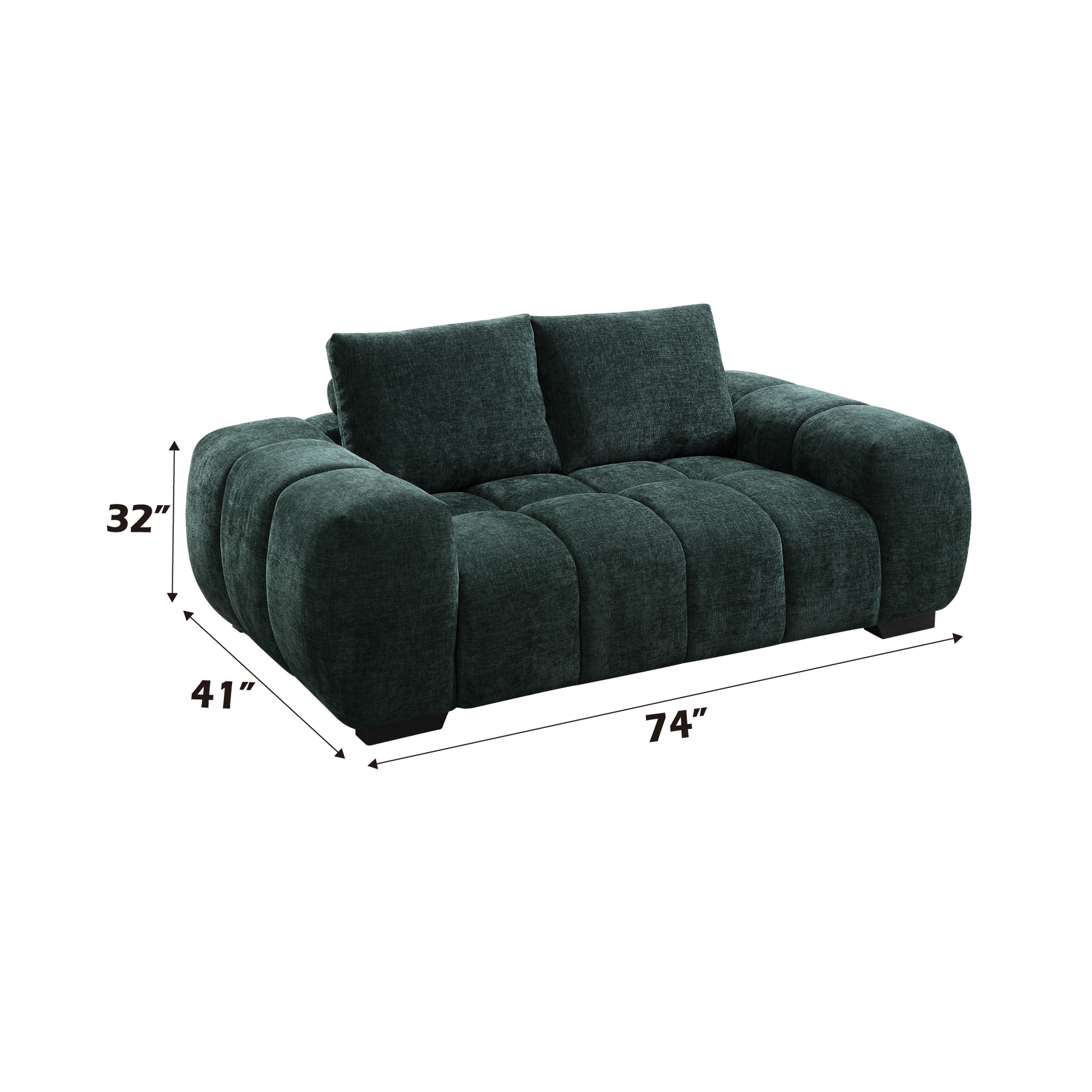 Dark teal textured fabric sofa with plush cushions  width