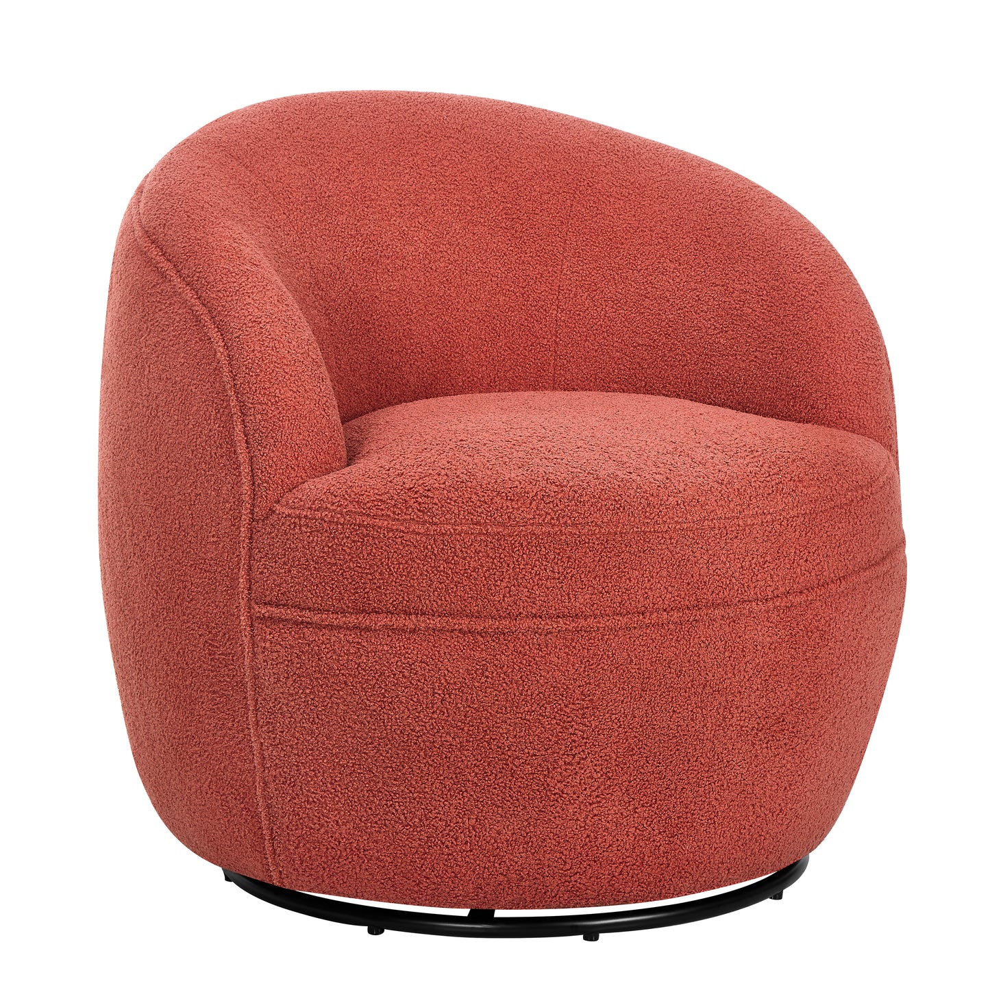 Terracotta boucle fabric swivel accent chair with curved back