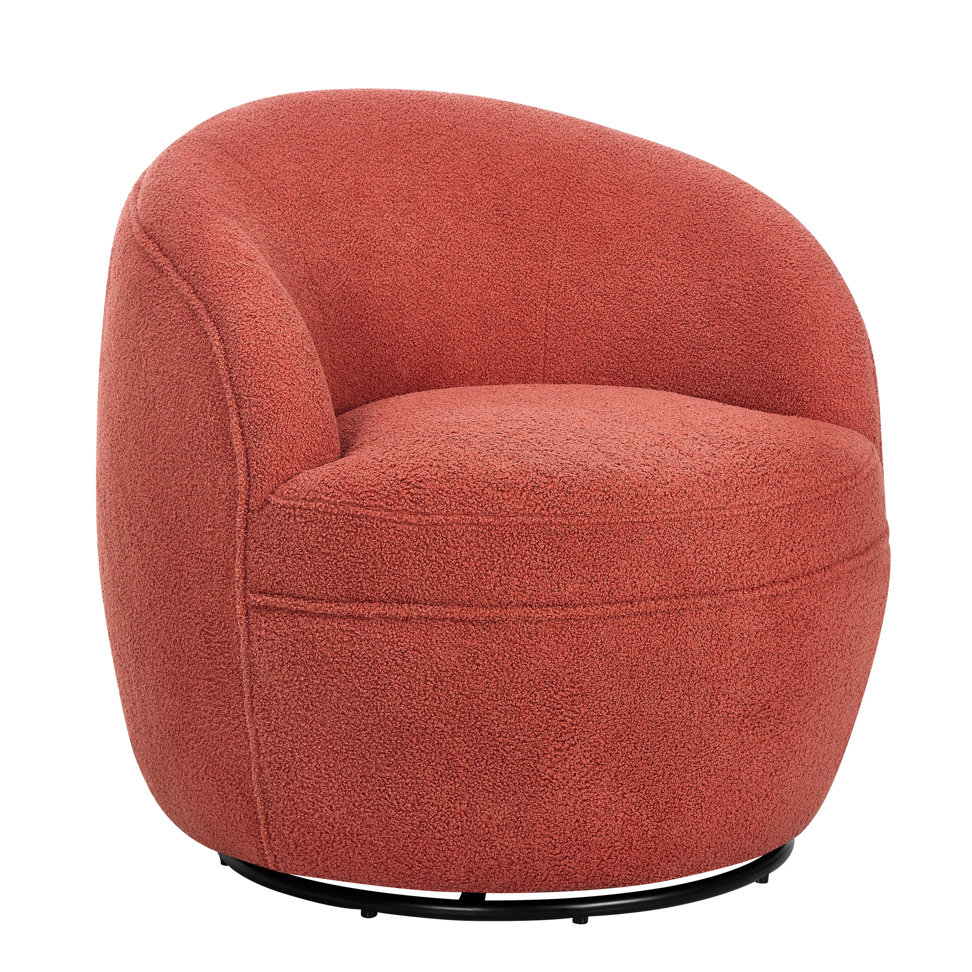 Terracotta boucle fabric swivel accent chair with curved back