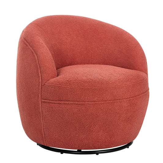 Terracotta boucle fabric swivel accent chair with curved back