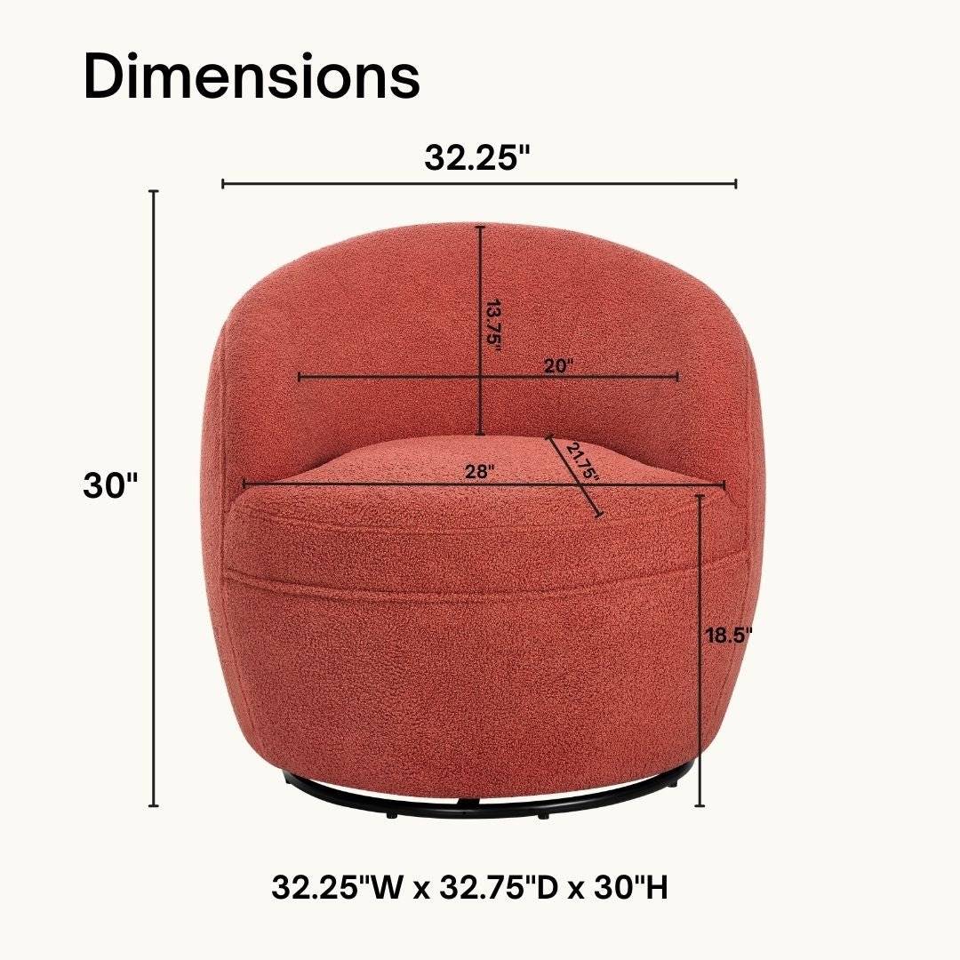 Coral accent swivel chair with textured boucle fabric W x D x H