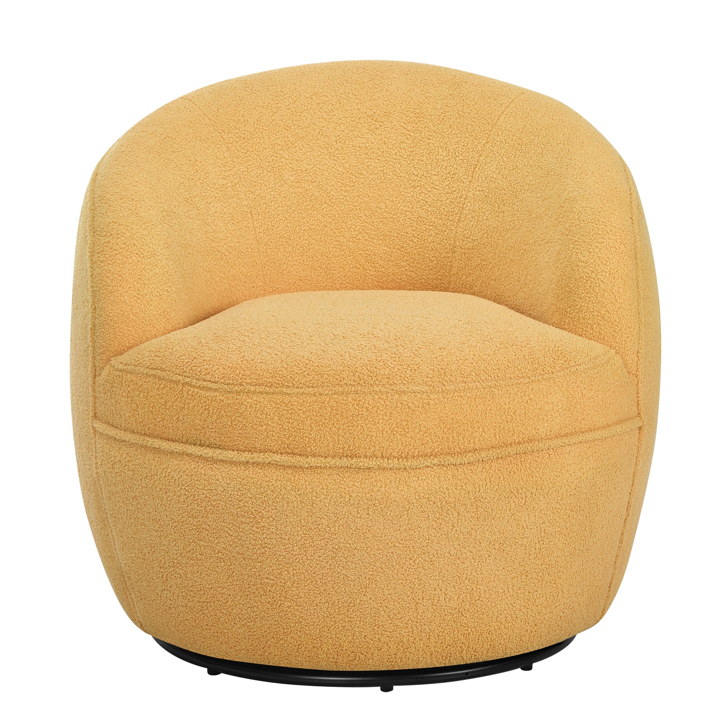 Yellow boucle swivel accent chair with rounded back and seat