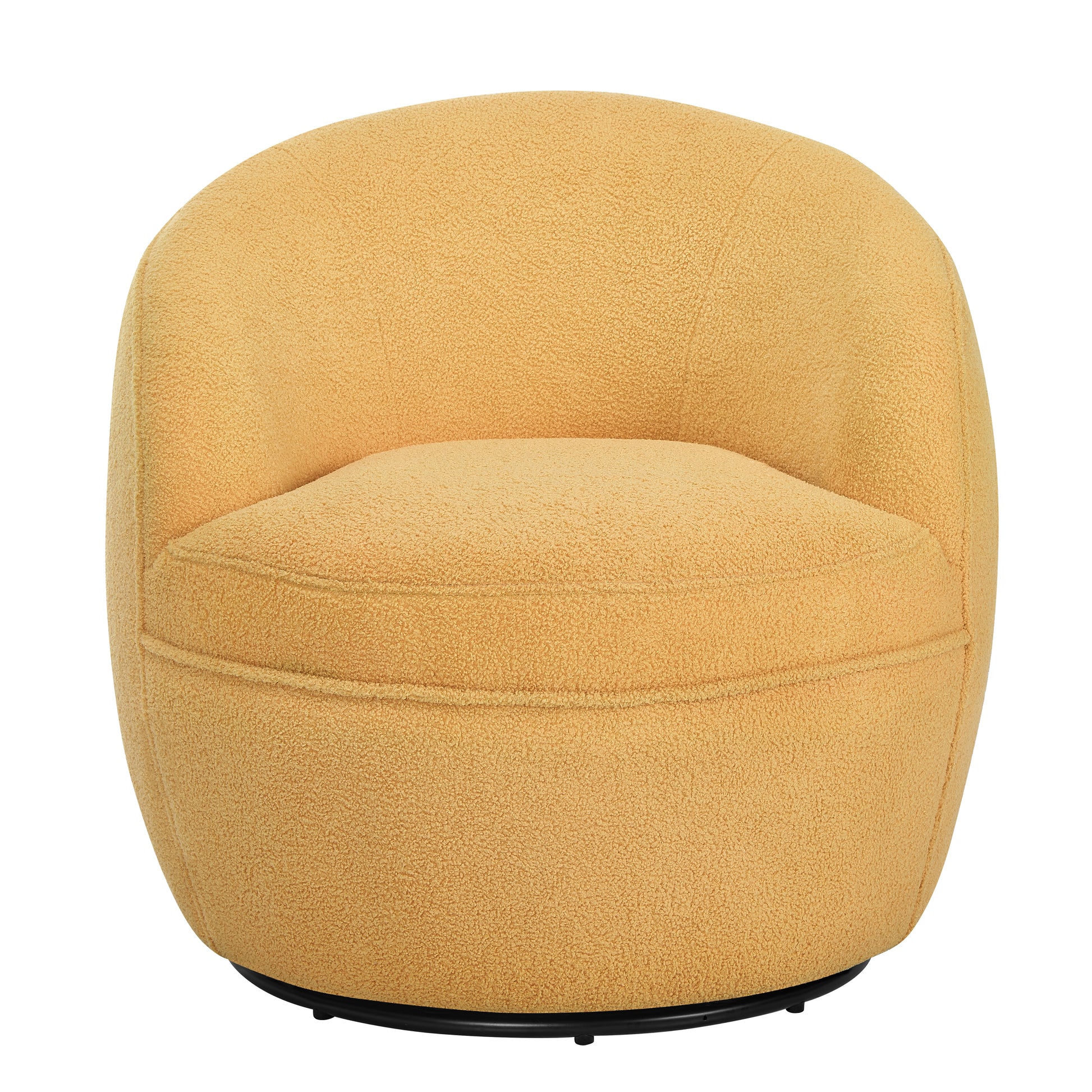 Yellow boucle swivel accent chair with rounded back and seat
