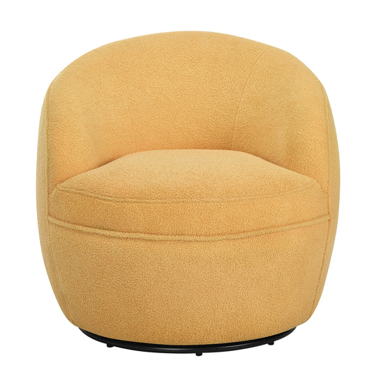 Yellow boucle swivel accent chair with rounded back and seat