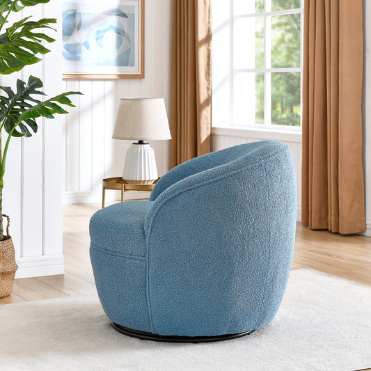 Plush blue swivel accent chair with textured fabric and a modern silhouette
