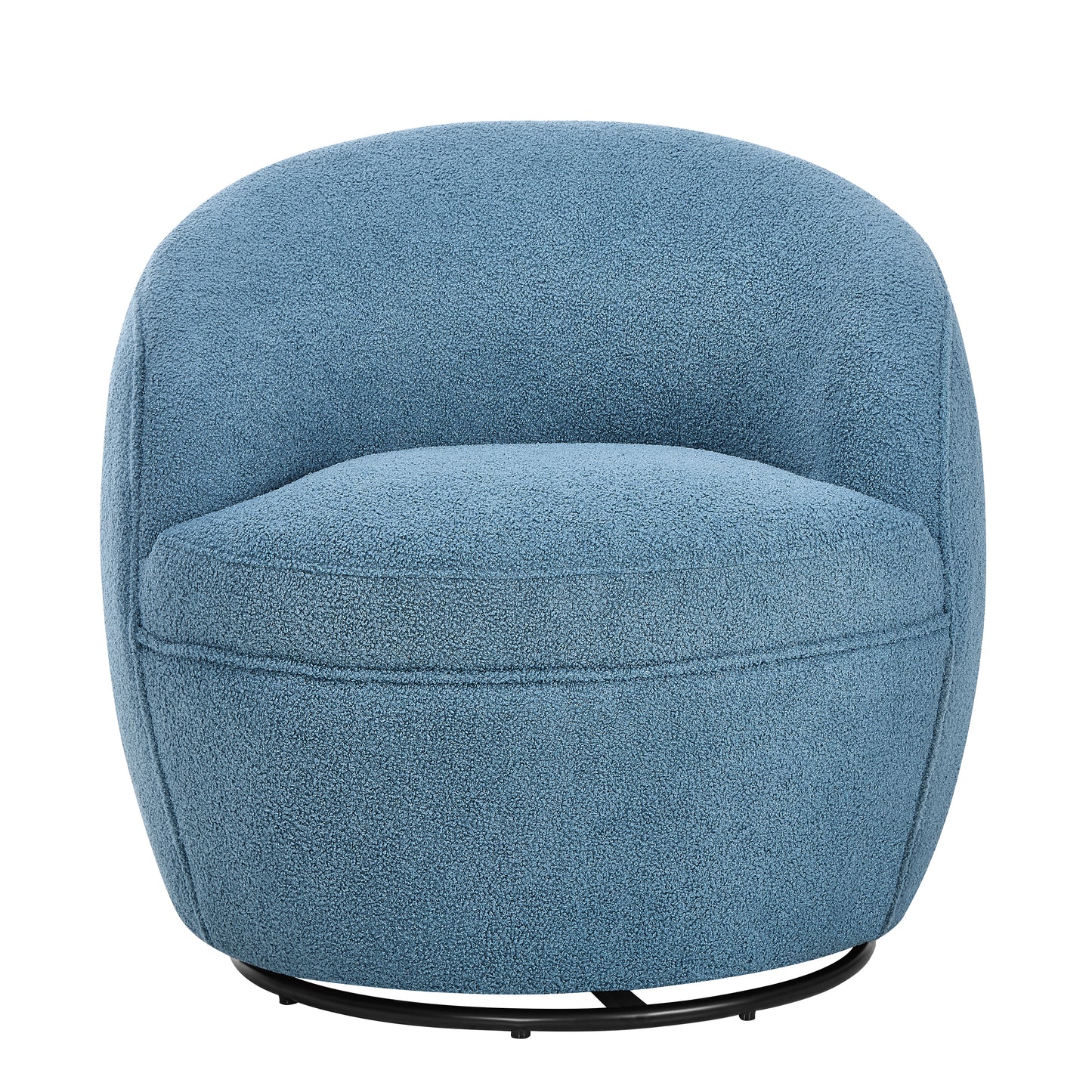 Cozy blue boucle armchair with a swivel base perfect for a modern living room accent chair