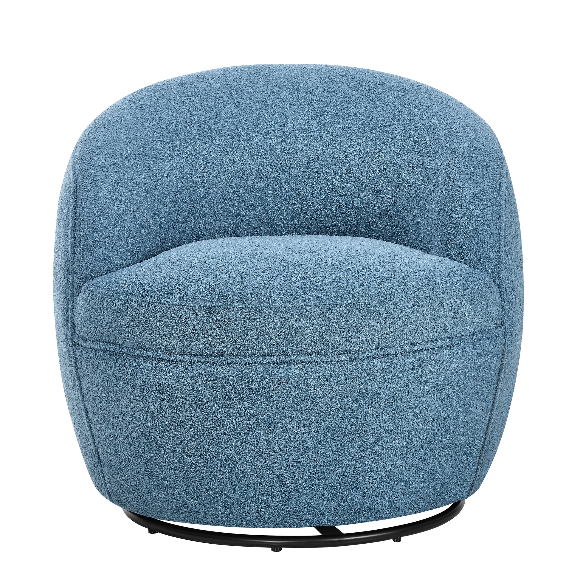 Cozy blue boucle armchair with a swivel base perfect for a modern living room accent chair