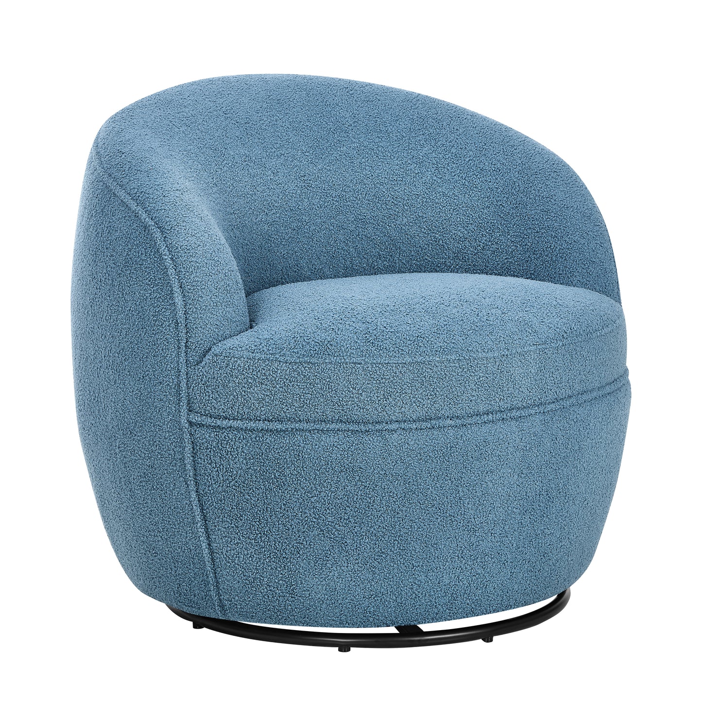Cozy blue boucle armchair with a swivel base perfect for modern living rooms