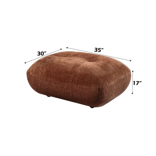 Plush brown tufted ottoman  W x  D x  H for living room accent