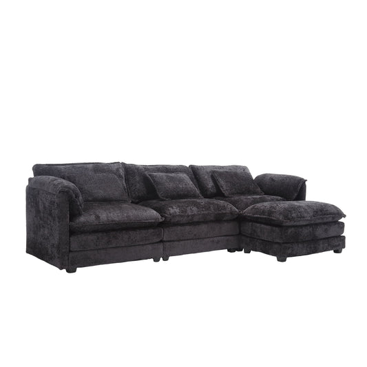 Plush charcoal grey sectional sofa with chaise lounge and comfortable cushions