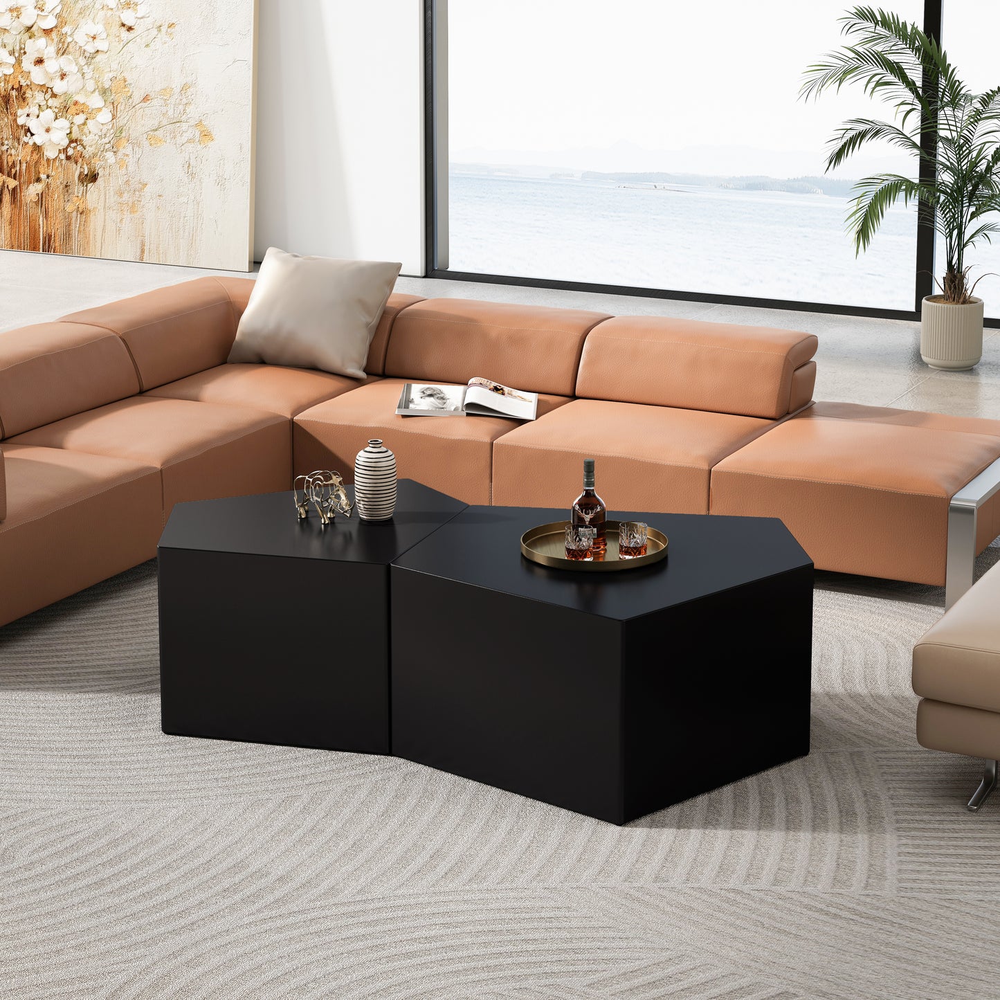 Modern geometric black coffee table with a contemporary design perfect for living rooms