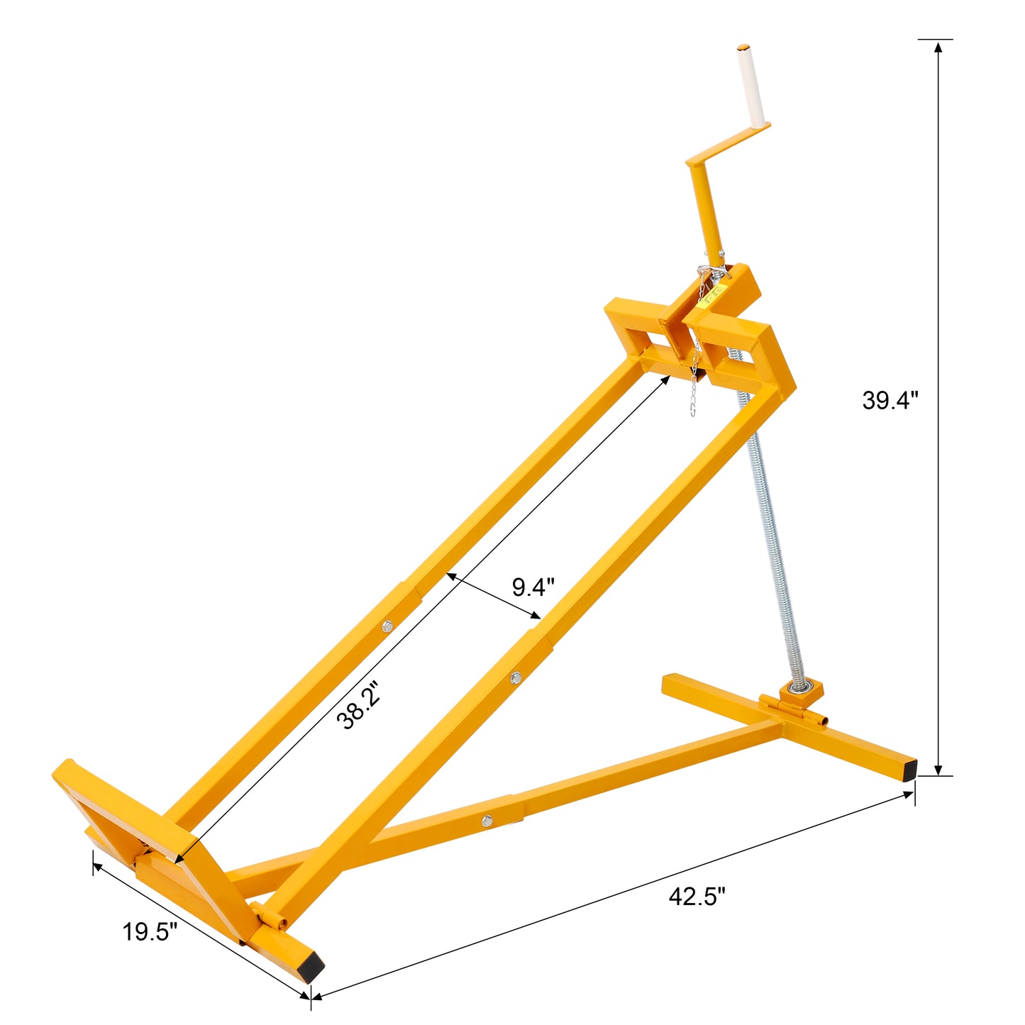 Yellow steel drum lifter with crank handle designed for lifting heavy drums