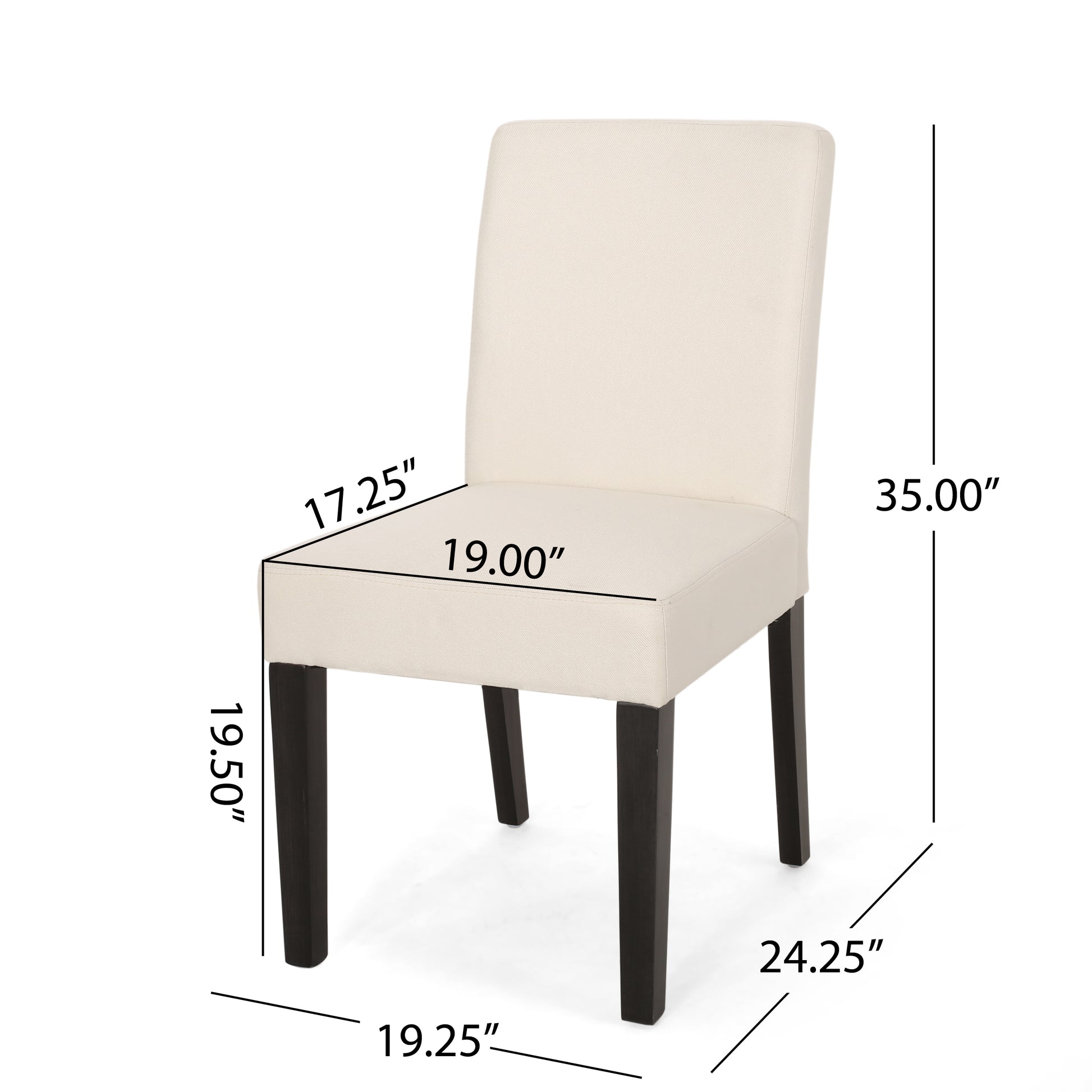 Cream fabric dining chair with dark wood legs