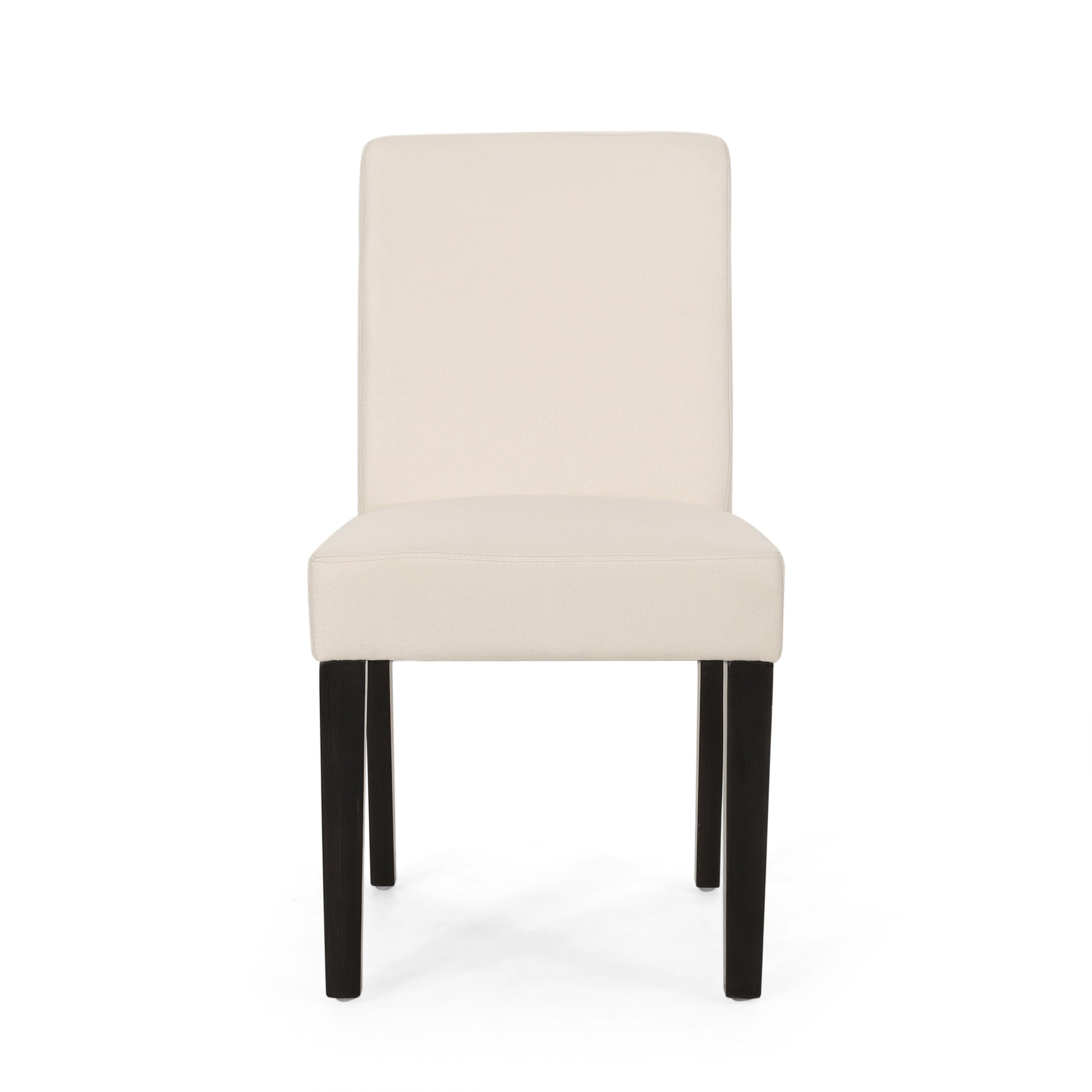 Cream upholstered dining chair with dark wood legs