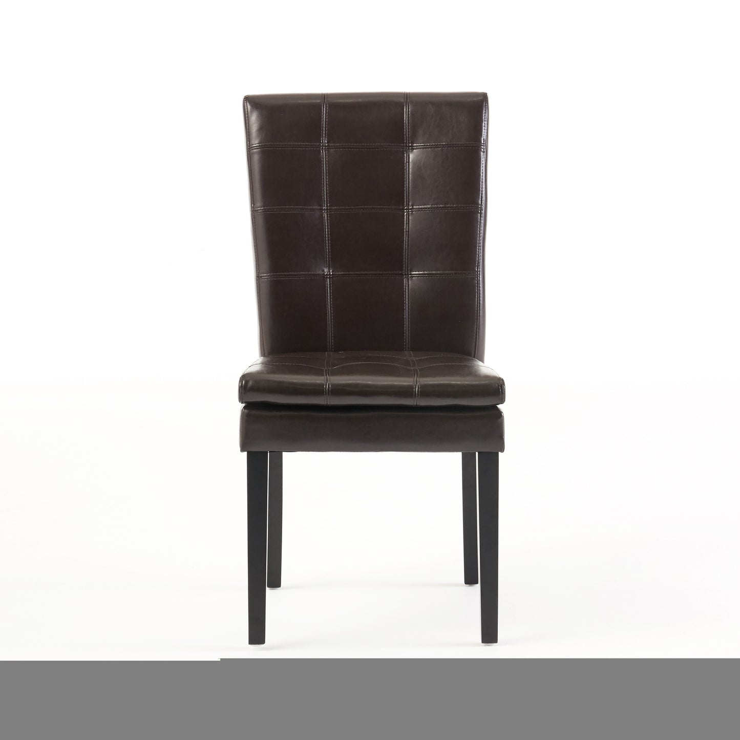 Dark brown faux leather accent chair with tufted back and square seat