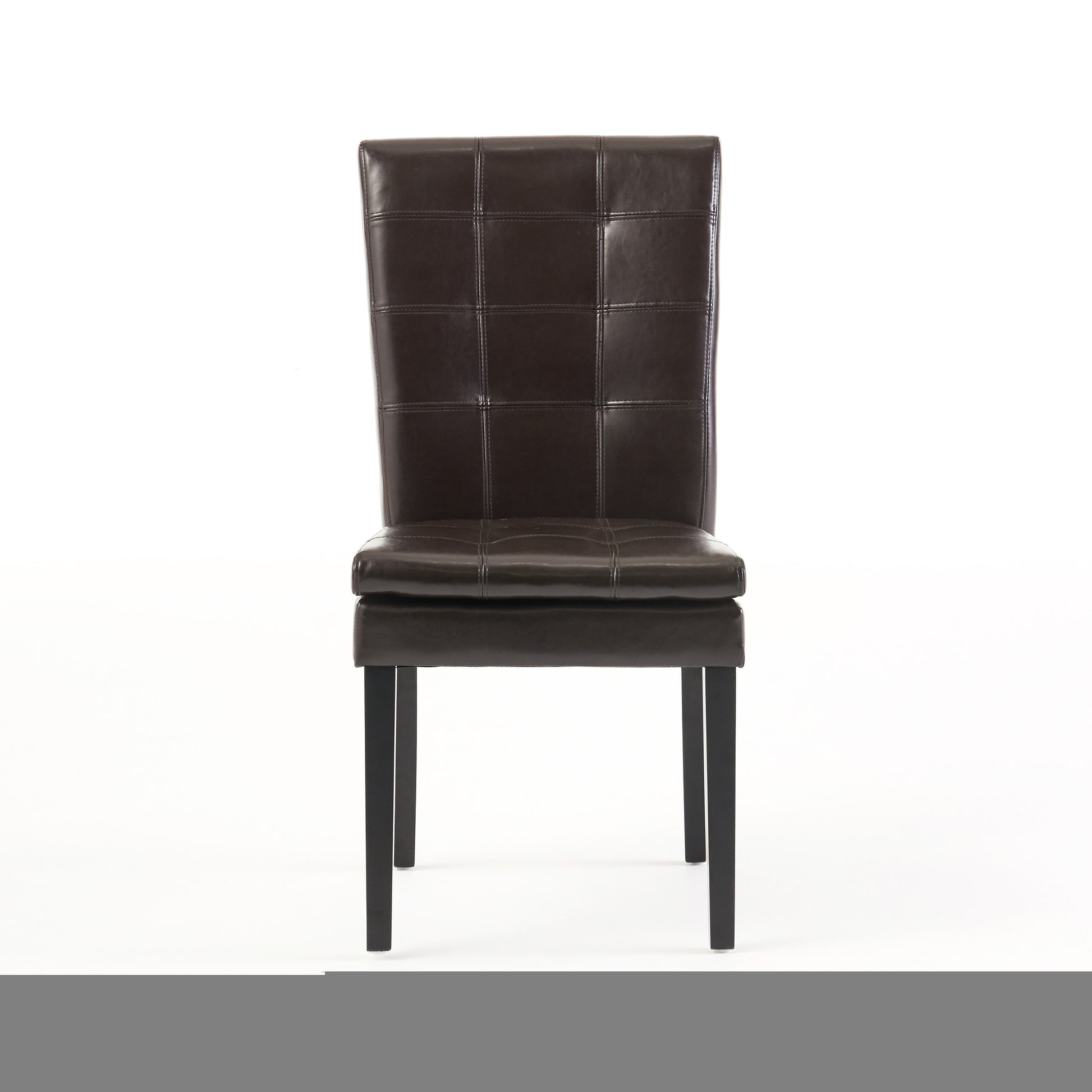 Dark brown faux leather accent chair with tufted back and square seat
