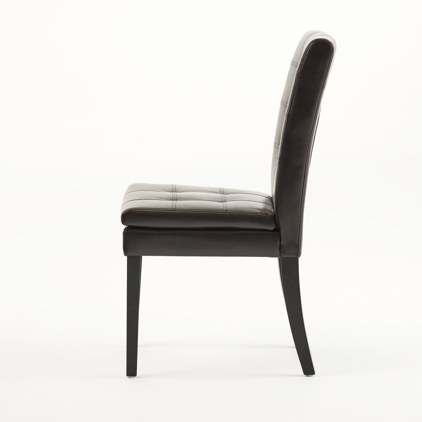 Dark brown upholstered dining chair with tufted seat and back