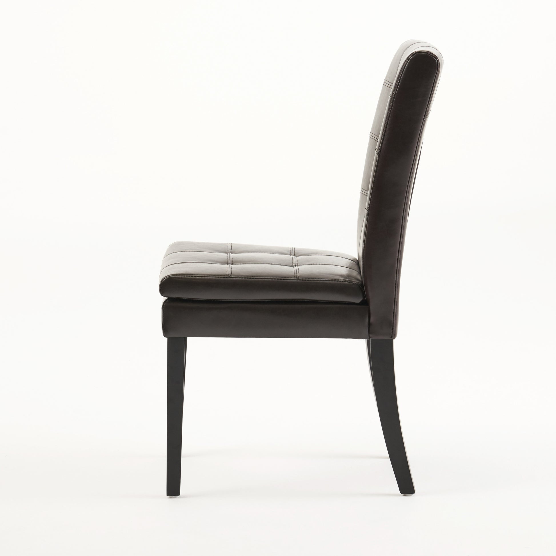 Dark brown upholstered dining chair with tufted seat and back