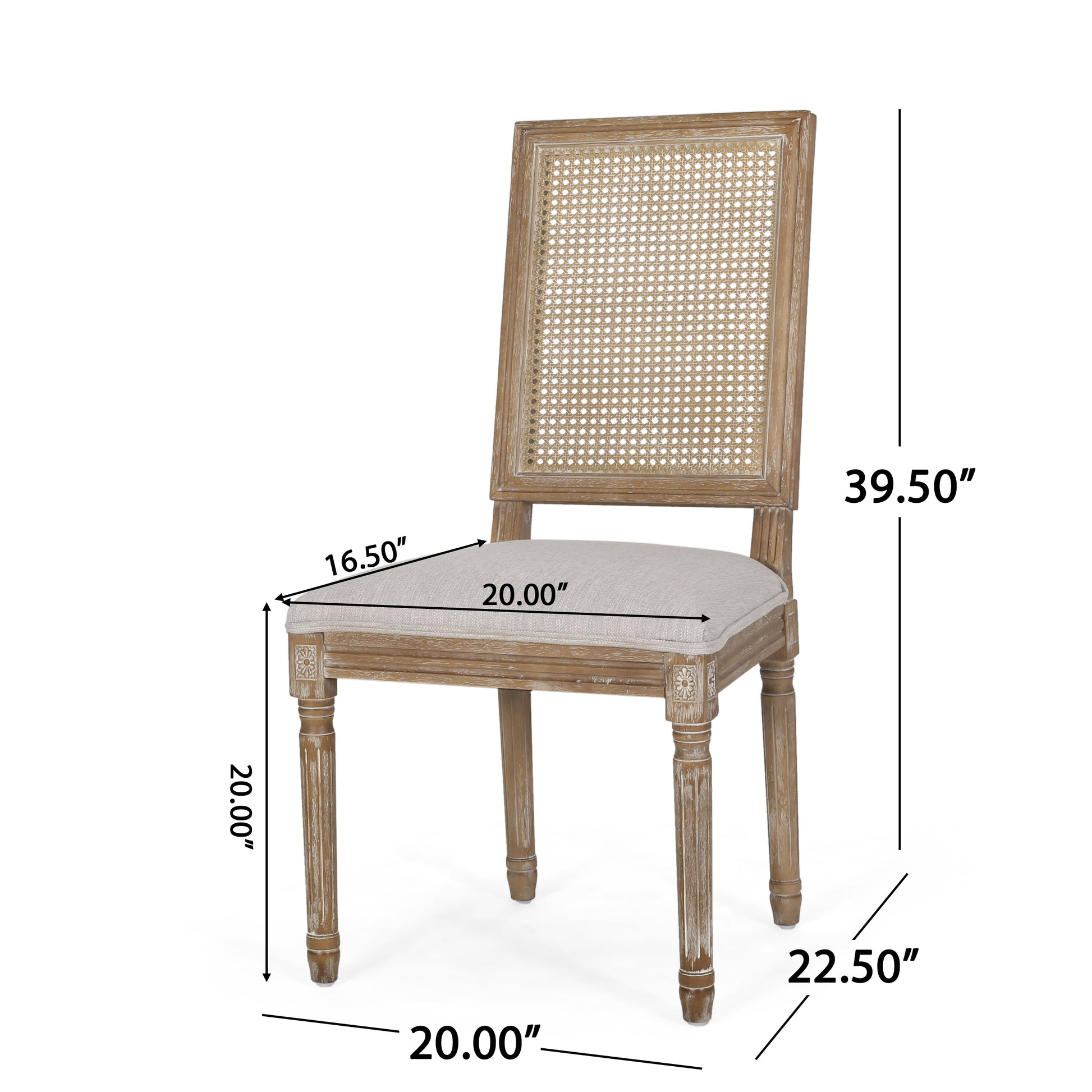 French country dining chair with natural rattan back and linen seat