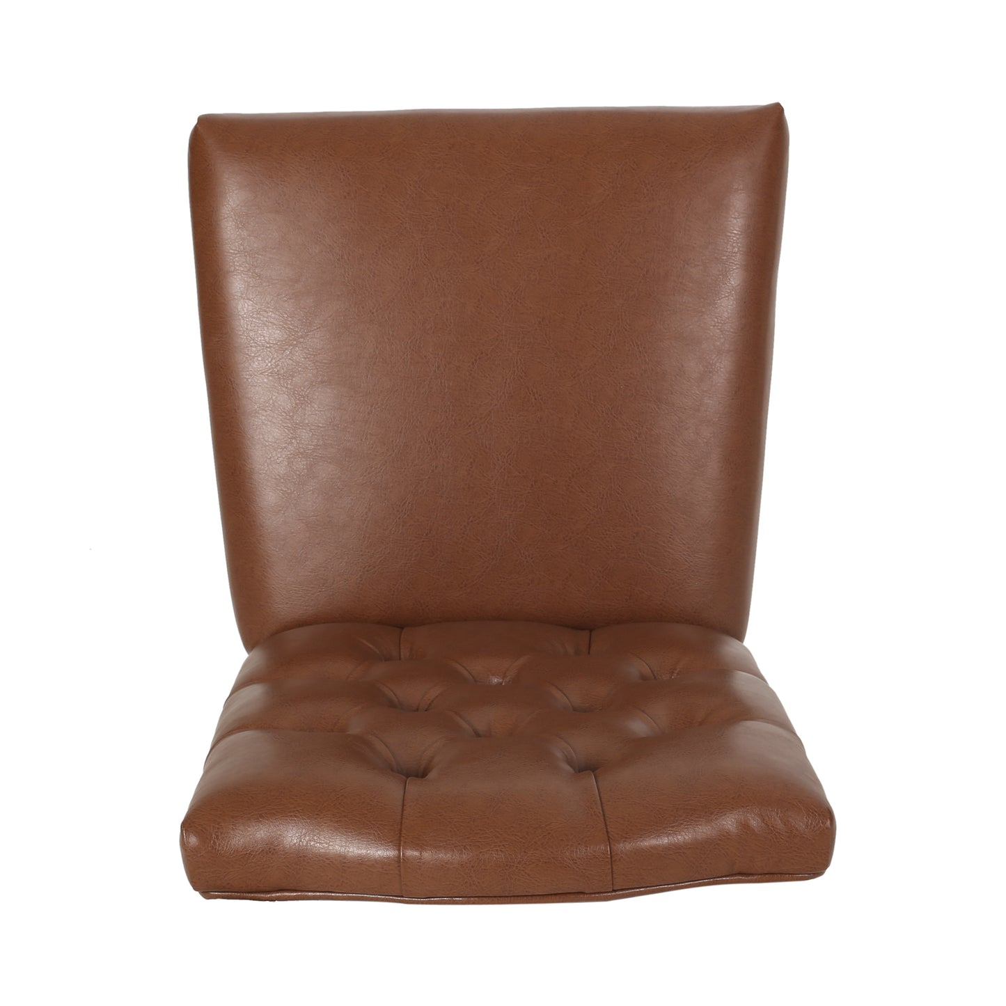 Brown leather armchair with tufted seat and high back for comfortable seating