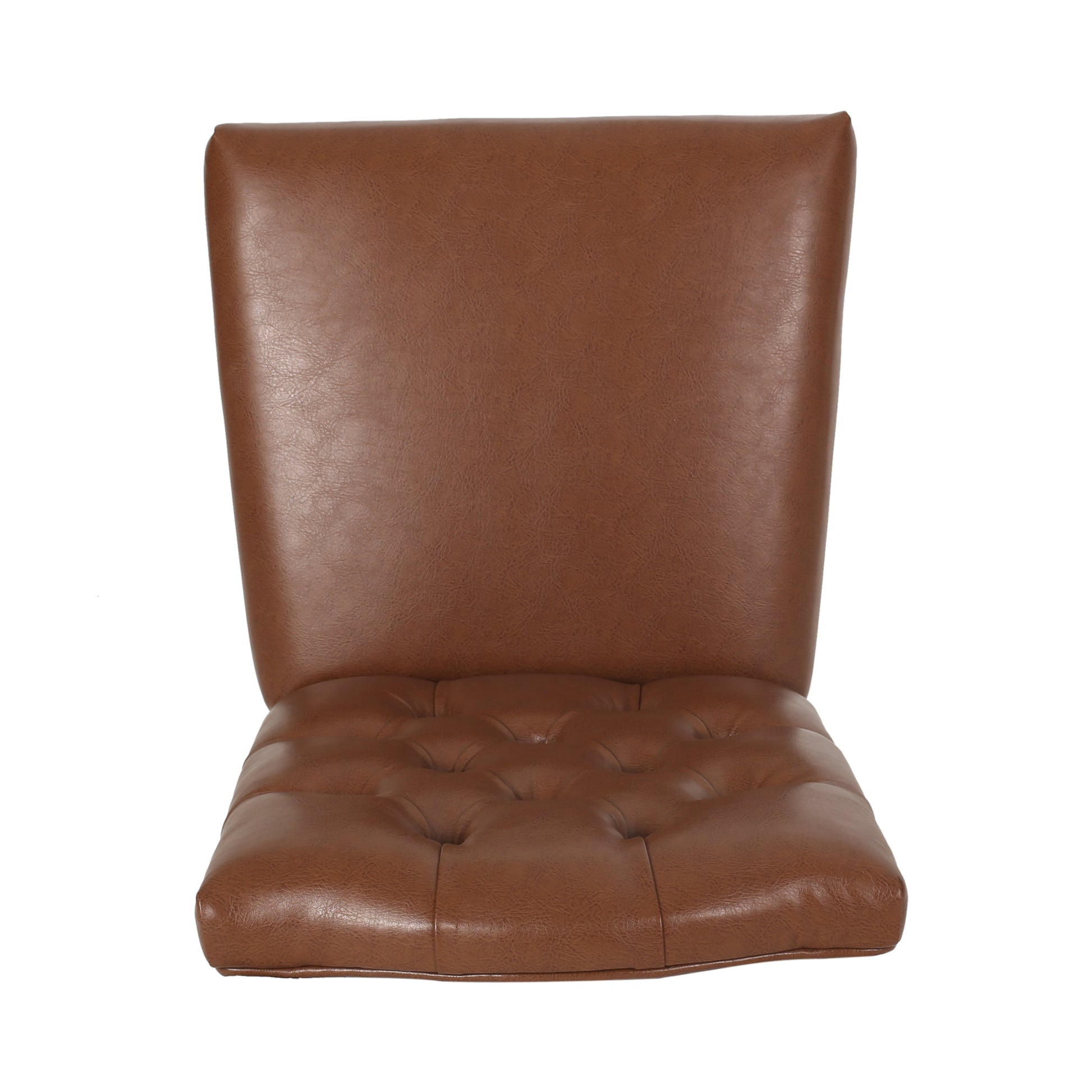 Brown leather armchair with tufted seat and high back for comfortable seating